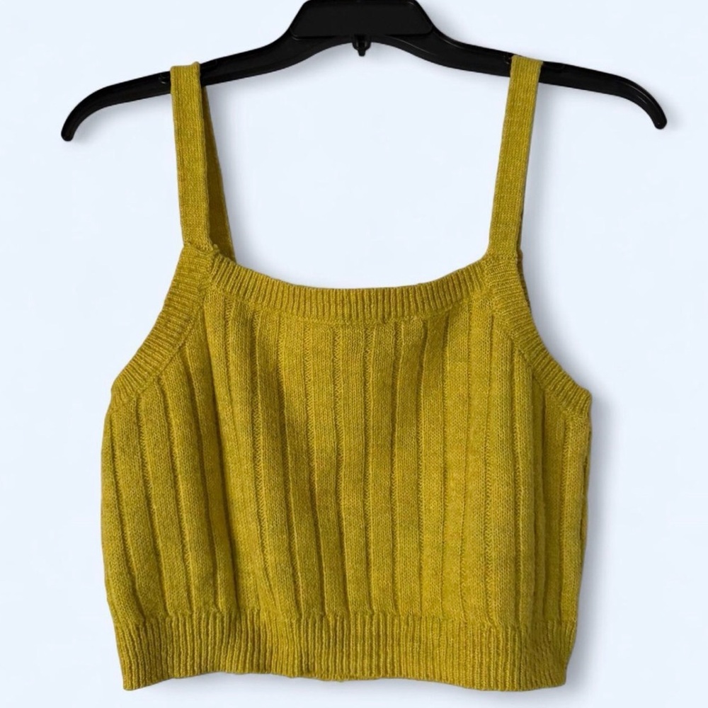Mustard Ribbed Knit Crop Top - Women